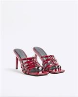 River Island Womens Heeled Sandals Red Buckle Mule Open Toe Summer Shoes