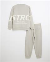 River Island Boys Sweatshirt & Joggers Set Beige District print 2 Piece Outfit - 5-6 Years Regular
