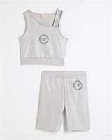 River Island Girls Asymmetric Vest & Shorts Set Silver Ri Active 2 Piece Outfit - 7-8 Years Regular