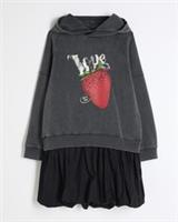 River Island Girls Sweatshirt Dress Grey Washed Hooded Long Sleeve Graphic Print - 7-8 Years Regular