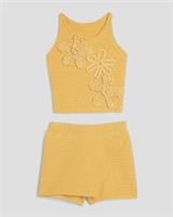 River Island Mini Girls Cami Top & Skirt Set Orange Crochet 2 Piece Outfit - 4-5 Years Regular