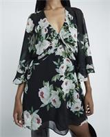 River Island Womens Mini Cape Dress Black Long Sleeve Floral Print V-Neck - 6 Regular
