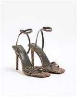 River Island Womens Heeled Sandals Beige Leopard Print Open Toe Summer Shoes