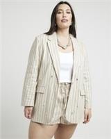 River Island Womens Blazer Plus Cream Stripe Embellished Button Outerwear Top - 24 Plus
