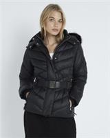 River Island Womens Padded Jacket Black Slim Fit Hooded Button Zip Outerwear Top - 8 Regular