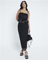 River Island Womens Cami Top Petite Black Beaded Bubble Hem Cropped Sleeveless - 8 Petites