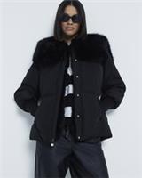 River Island Womens Padded Jacket Black Faux Fur Collar Button Zip Outerwear Top - S Regular