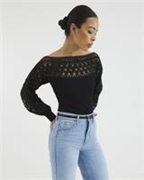 River Island Womens Jumper Black Hybrid Lace Knitted Long Sleeve Cuffed Top - XS Regular