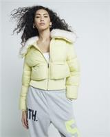 River Island Womens Bomber Jacket Yellow Padded Faux Fur Trim Outerwear Top - 14 Regular