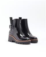 River Island Womens Chelsea Boots Black Patent Buckle Detail Zip Casual Shoes