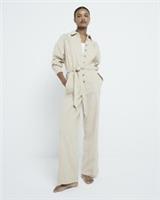 River Island Womens Jumpsuit Beige Corduroy Cutwork Long sleeve Collared Outfit - 18 Regular