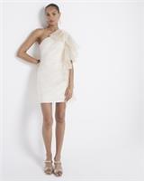 River Island Womens Mini Bodycon Dress Cream Ruffle Asymmetric Neck Sleeveless - 14 Regular