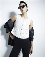 River Island Womens Waistcoat Cream Sequin Button Collarless Outerwear Top - 6 Regular