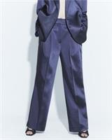 River Island Womens Wide Leg Trousers Navy Bonded Satin Zip Pants Bottoms - 6 Regular