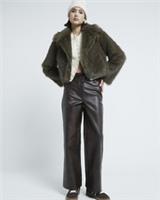 River Island Womens Trousers Brown Faux Leather Tailored Hybrid Pants Bottoms - 14 Regular