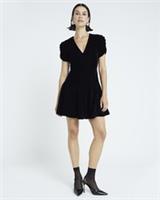 River Island Womens Mini Dress Black Velvet fabric V-Neck Short Sleeve - 8 Regular