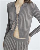 River Island Womens Top Khaki Long Sleeve Tie Front Collared Long Sleeve Tassel - S Regular