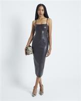 River Island Womens Midi Dress Brown Faux Leather Strappy Square Neck Sleeveless - 8 Regular