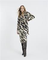 River Island Womens Midi Shirt Dress Cream Long Sleeve Tie Zebra Collar Button - 8 Regular