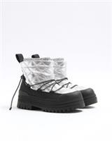 River Island Womens Snow Boots Silver Chunky Round Toe Lace Up Casual Shoes