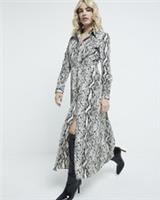 River Island Womens Midi Shirt Dress Grey Long Sleeve Snake Print Collar Button - 6 Regular