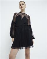 River Island Womens Mini Dress Black Lace Sequin Long Sleeve Round Neck - 6 Regular