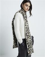 River Island Womens Skinny Scarf Beige Leopard Print Fluffy Textured Accessory