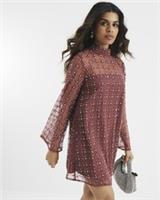 River Island Womens Mini Dress Petite Red Embellished Mesh Long Sleeve - 8 Petites