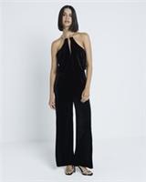 River Island Womens Jumpsuit Black Velvet Halterneck Sleeveless One Piece Outfit - 14 Regular