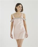 River Island Womens Mini Dress Pink Diamante Bardot Short Sleeve Zip Low back - 16 Regular