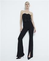 River Island Womens Jumpsuit Black Bow Bandeau Neck Sleeveless Split Hem Outfit - 14 Regular
