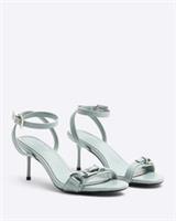 River Island Womens Heeled Sandals Blue Buckle Open Toe Backless Summer Shoes