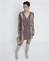River Island Womens Mini Shift Dress Brown Snake Print Long Sleeve V-Neck - 6 Regular