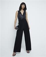 River Island Womens Bodysuit Black Sleeveless Metallic Drape V-neck Sleeveless - 6 Regular