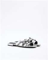 River Island Womens Mule Sandals Silver Strappy Open Toe Flat Summer Shoes