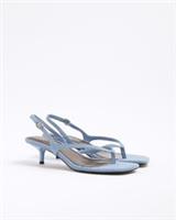 River Island Womens Heeled Sandals Blue Denim Toe Thong Open Toe Summer Shoes
