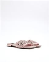 River Island Womens Flat Sandals Pink Embellished Ruched Open Toe Summer Shoes