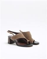 River Island Womens Heeled Sandals Brown Suede Toe Thong Block Summer Shoes