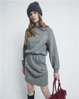 River Island Womens Mini Sweater Dress Grey Metallic Ruched Crew Long Sleeve - L Regular