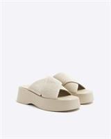 River Island Womens Mule Sandals Cream Wide Fit Flatform open toe Summer Shoes