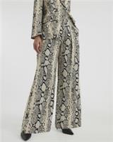 River Island Womens Wide Leg Trousers Cream Snake Elasticated Waist Pants Bottom - 8 Regular