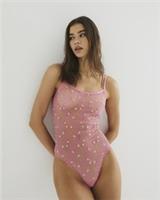 River Island Womens Bodysuit Pink Embroidered Floral Sleeveless Shoulder Straps - M Regular