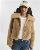 River Island Womens Jacket Petite Beige Faux Fur Button Up Collar Outerwear Top - 14 Petites