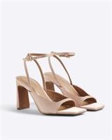 River Island Womens Heeled Sandals Pink Satin Diamante Open Toe Summer Shoes