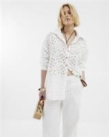 River Island Womens Shirt White Long Sleeve Oversized Broderie Collared Top - S Regular