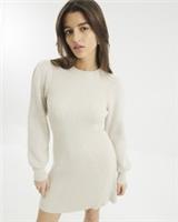 River Island Womens Mini Dress Beige Long Sleeve Ribbed Knit Crew Neck - 8 Regular