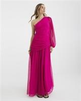 River Island Womens Maxi Dress Pink Premium Plisse One Shoulder Asymmetric Neck - 14 Regular