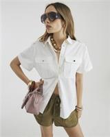 River Island Womens Shirt White Short Sleeve Utility Collared Buttons Top - 8 Regular