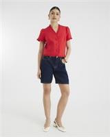 River Island Womens Bermuda Shorts Blue Denim Longline Zip Button Bottoms - 6 Regular