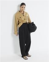 River Island Womens Wide Leg Trousers Petite Black Linen Blend Pants Bottoms - 16 Petites